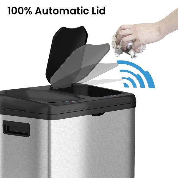 Hls Commercial 16 gal Recycling Bin, Satin Black/Satin Alum, Stainless Steel - HLS16DCSS