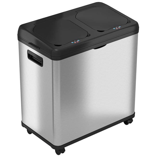 Hls Commercial 16 gal Recycling Bin, Satin Black/Satin Alum, Stainless Steel - HLS16DCSS