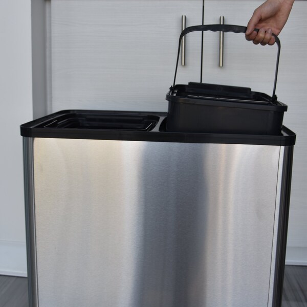Hls Commercial 16 gal Recycling Bin, Satin Black/Satin Alum, Stainless Steel - HLS16DCSS
