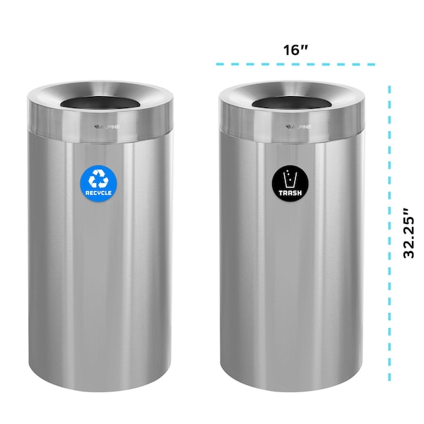 Alpine Industries Trash Can, Satin Alum/Satin Alum, Stainless Steel/Plastic - ALP475-27-R-T