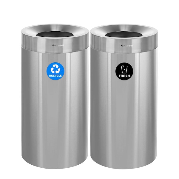Alpine Industries Trash Can, Satin Alum/Satin Alum, Stainless Steel/Plastic - ALP475-27-R-T