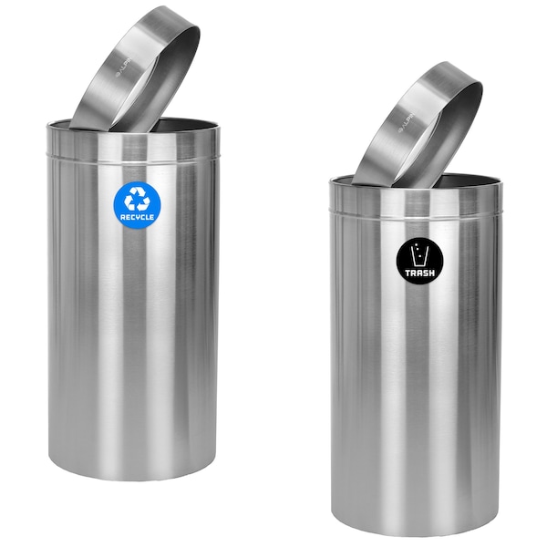 Alpine Industries Trash Can, Satin Alum/Satin Alum, Stainless Steel/Plastic - ALP475-27-R-T