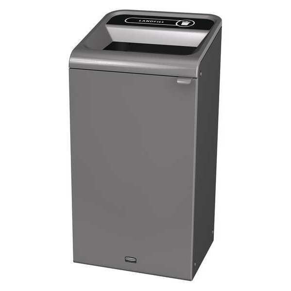 Rubbermaid Commercial 23 gal Rectangular Recycling Bin, Open Top, Gray, Steel, 1 Openings - 1961621
