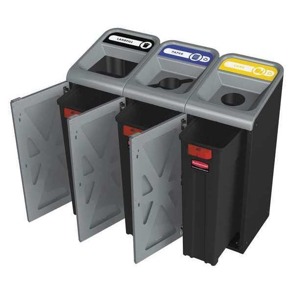 Rubbermaid Commercial 23 gal Rectangular Recycling Bin, Open Top, Gray, Steel, 1 Openings - 1961621