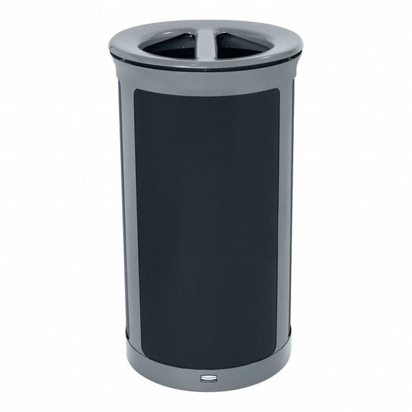 Rubbermaid Commercial 33 gal Round Recycling Bin, Flat with Top Opening, Gray, 2 Openings - 2172847