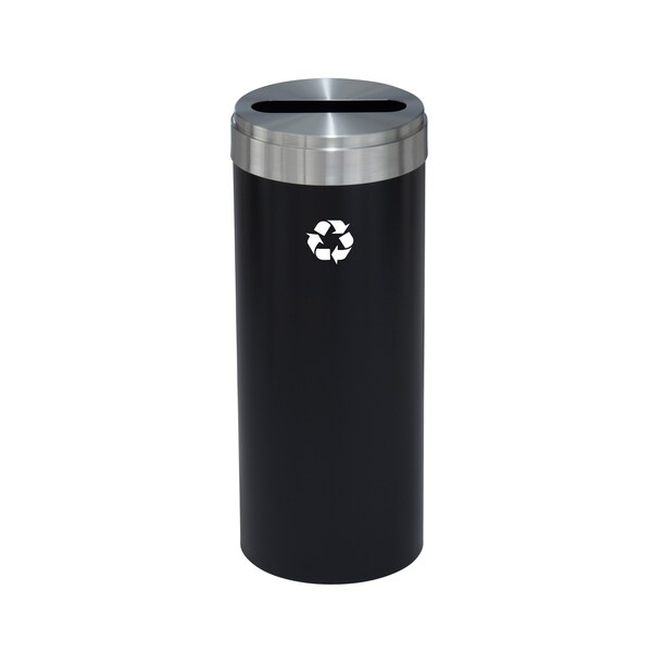 Glaro 15 gal Round Recycling Bin, Satin Black/Satin Aluminum - P-1242BK-SA-P1
