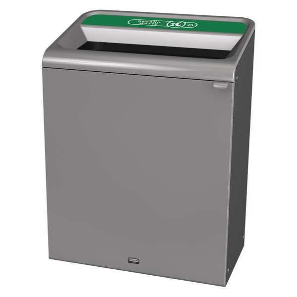 Rubbermaid Commercial 45 gal Rectangular Recycling Bin, Open Top, Gray, Steel, 1 Openings - 1961683