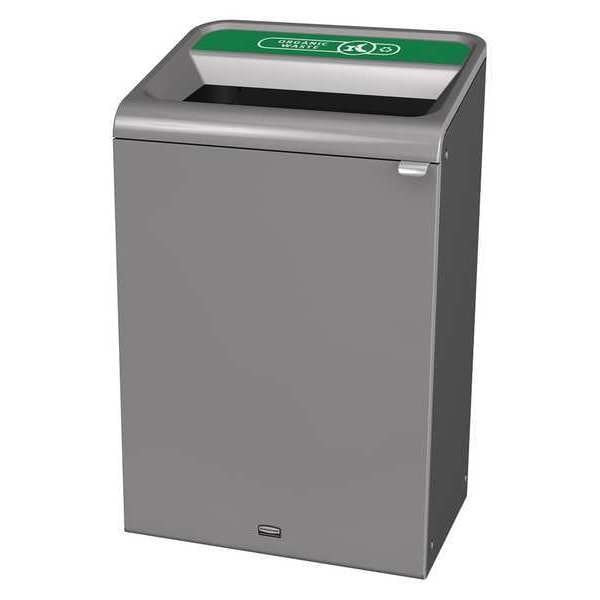 Rubbermaid Commercial 33 gal Rectangular Recycling Bin, Open Top, Gray, Steel, 1 Openings - 1961506