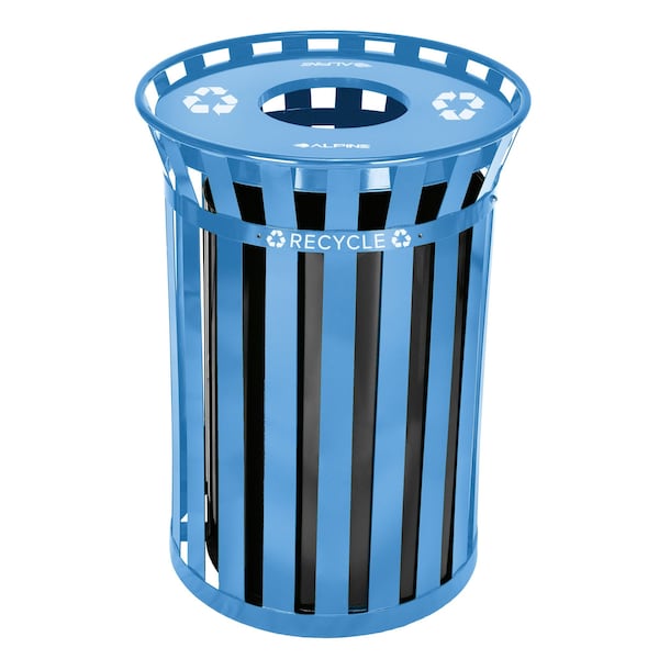 Alpine Industries Trash Can, Gloss Brass/High Gloss Black, Galvanized Steel - ALP479-38-BLU