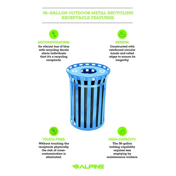 Alpine Industries Trash Can, Gloss Brass/High Gloss Black, Galvanized Steel - ALP479-38-BLU
