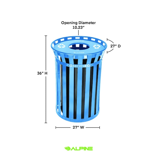 Alpine Industries Trash Can, Gloss Brass/High Gloss Black, Galvanized Steel - ALP479-38-BLU