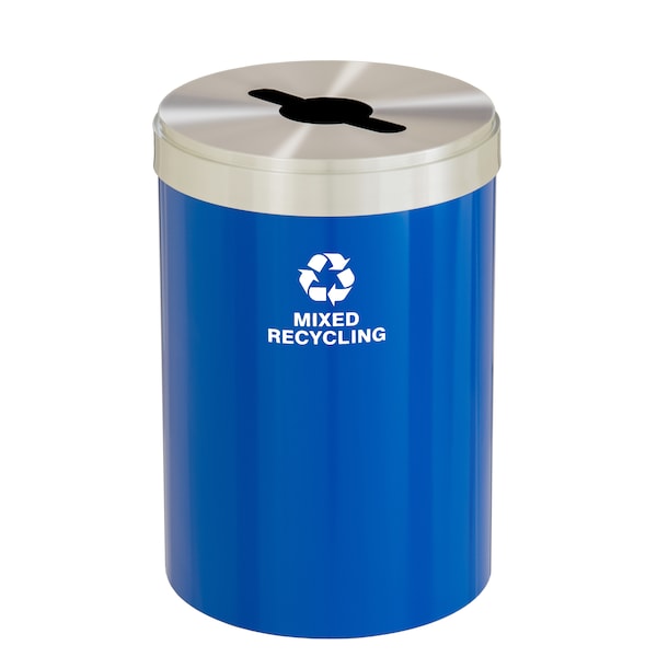 Glaro 33 gal Round Recycling Bin, Blue/Satin Aluminum - M-2032BL-SA-M3