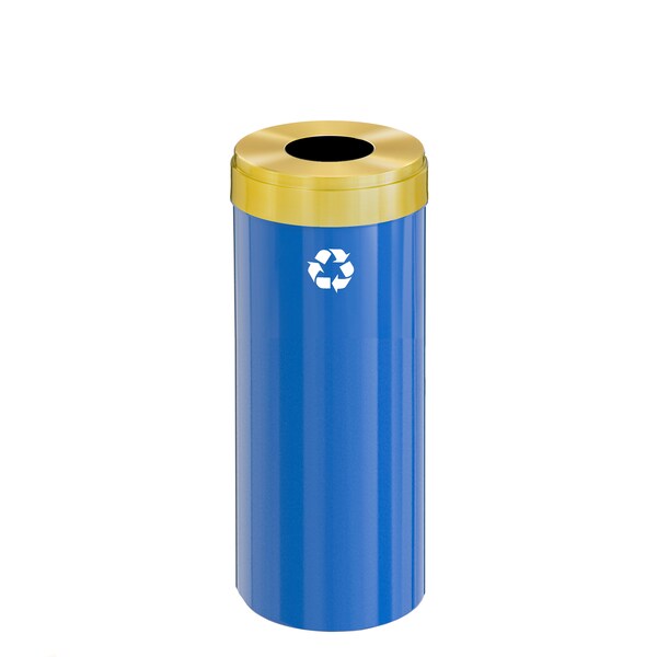Glaro 15 gal Round Recycling Bin, Blue/Satin Brass - B-1242BL-BE-B1