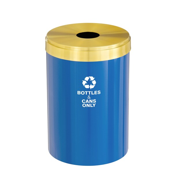 Glaro 41 gal Round Recycling Bin, Blue/Satin Brass - B-2042BL-BE-B6