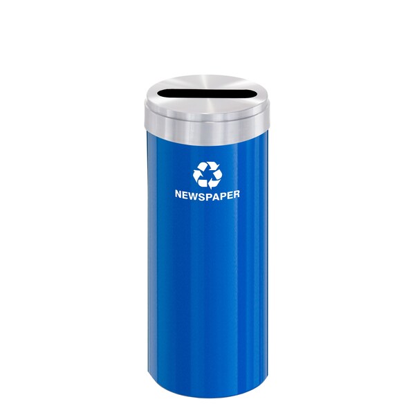 Glaro 12 gal Round Recycling Bin, Blue/Satin Aluminum - P-1232BL-SA-P3