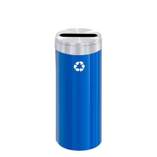 Glaro 15 gal Round Recycling Bin, Blue/Satin Aluminum - P-1242BL-SA-P1