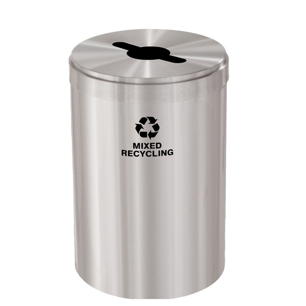 Glaro 33 gal Round Recycling Bin, Satin Aluminum - M-2032SA-SA-M3
