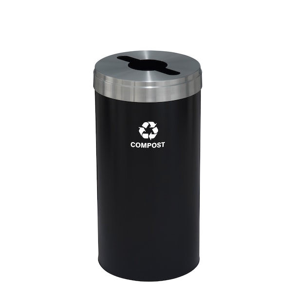 Glaro 16 gal Round Recycling Bin, Satin Black/Satin Aluminum - M-1532BK-SA-M4