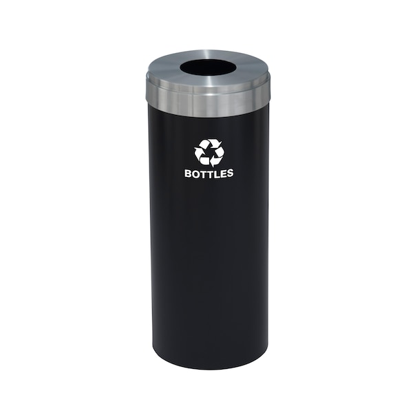 Glaro 15 gal Round Recycling Bin, Satin Black/Satin Aluminum - B-1242BK-SA-B3