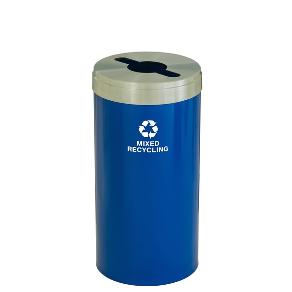 Glaro 23 gal Round Recycling Bin, Blue/Satin Aluminum - M-1542BL-SA-M3