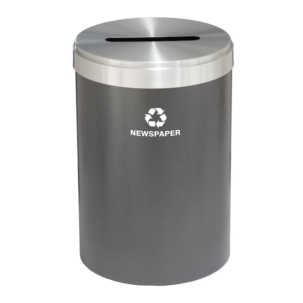Glaro 33 gal Round Recycling Bin, Silver Vein/Satin Aluminum - P-2032SV-SA-P3