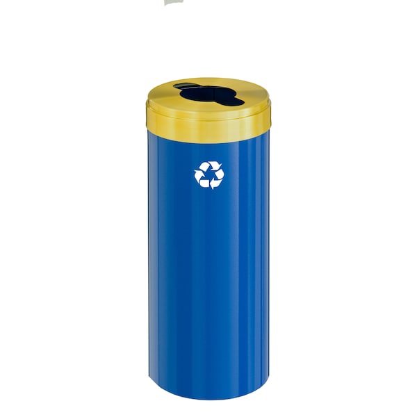 Glaro 15 gal Round Recycling Bin, Blue/Satin Brass - M-1242BL-BE-M1