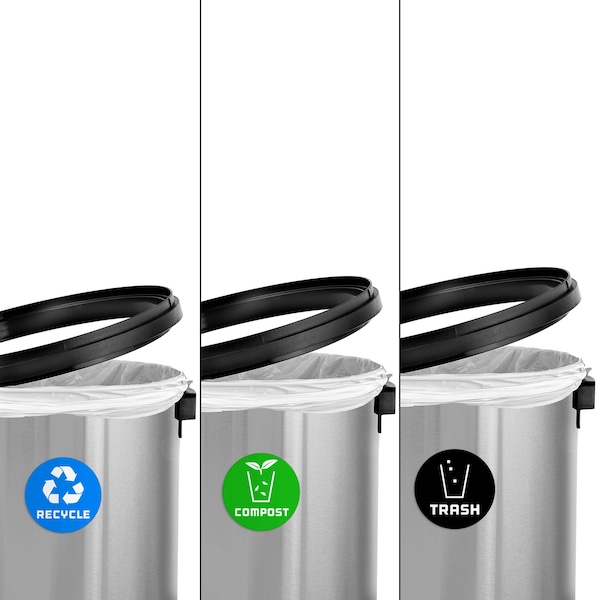 Alpine Industries Trash Can, Stainless Steel Brushed, Stainless Steel/Plastic - ALP470-65L-1-R-T-CO