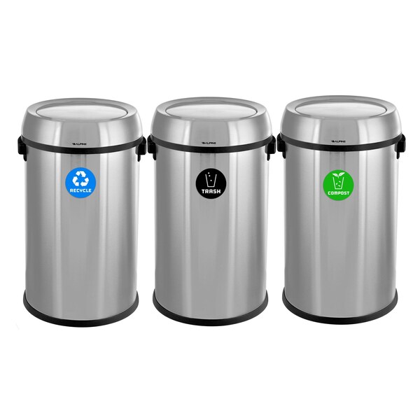 Alpine Industries Trash Can, Stainless Steel Brushed, Stainless Steel/Plastic - ALP470-65L-1-R-T-CO