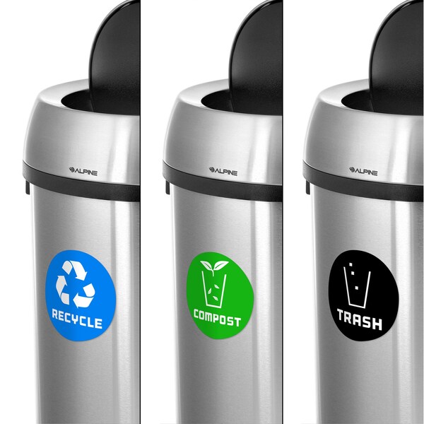 Alpine Industries Trash Can, Stainless Steel Brushed, Stainless Steel/Plastic - ALP470-65L-1-R-T-CO