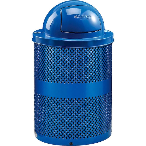 Global Industrial Outdoor Perforated Steel Recycling Can w/Dome Lid, 36 Gallon, Blue - 261963BL
