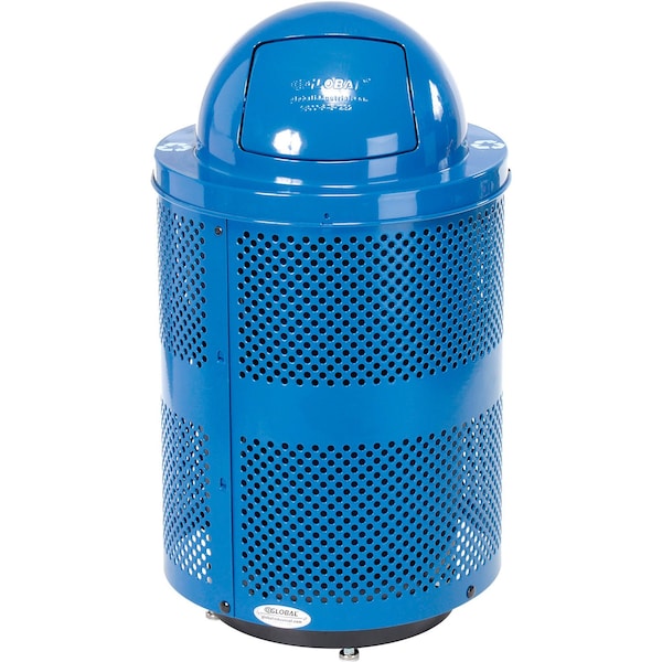 Global Industrial Outdoor Perforated Steel Recycling Can With Dome Lid & Base, 36 Gallon, Blue - 261949RBLD