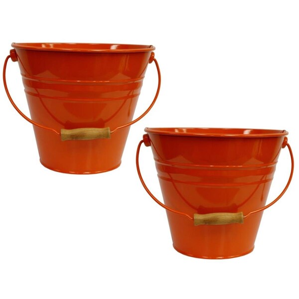 Pertrechos 5202E TA S-2 Enameled Galvanized Steel Recycling Bin-Storage Container, Tangerine - Set of 2 - PE2134330