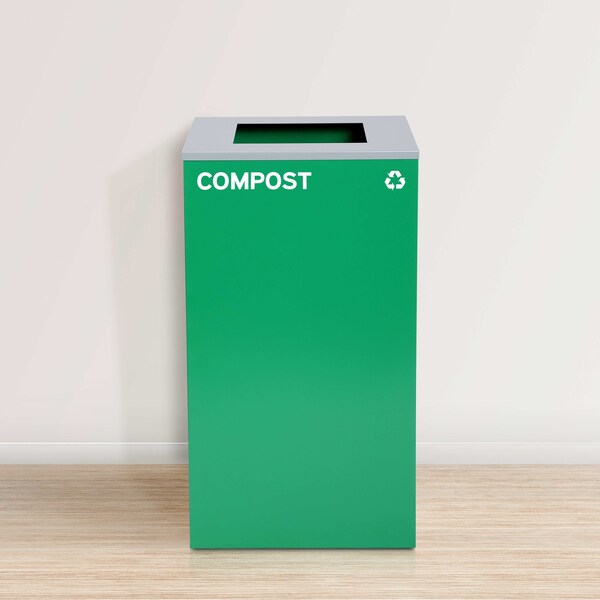 Alpine Industries 87 Gal. 3-Stream Steel Blue Recycling, Green Compost, and Black Commercial Trash Can Station - ALP4450-BLK-KIT32
