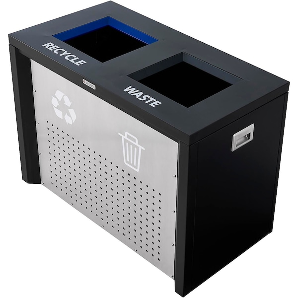 Global Industrial Two-Stream Recycling & Trash Can, 86 Gallon, Black - 615161