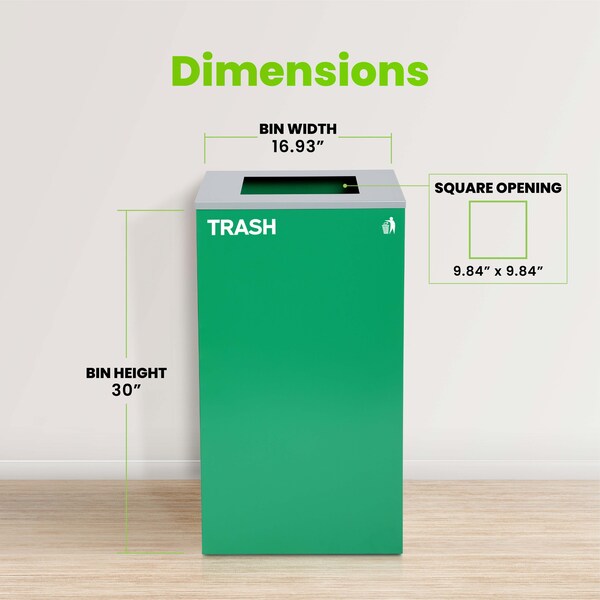 Alpine Industries Square Recycling Bin, 29 Gallons, Green Can, Square Opening Lid, for Trash - ALP4450-KIT-GRN-S-TR
