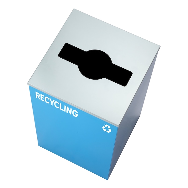 Alpine Industries Square Recycling Bin, 29 Gallons, BlueCan, Mixed Opening Lid, for Recycling - ALP4450-KIT-BLU-M-REC