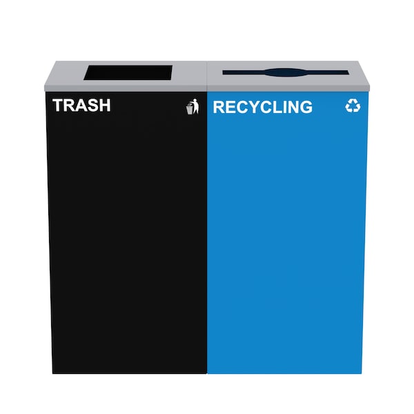 Alpine Industries 58-Gallon 2-Stream Black Steel-Blue Recycling Bin Station - ALP4450-BLK-KIT4