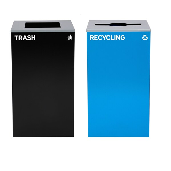 Alpine Industries 58-Gallon 2-Stream Black Steel-Blue Recycling Bin Station - ALP4450-BLK-KIT4