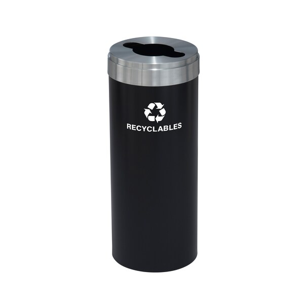 Glaro 15 gal Round Recycling Bin, Satin Black/Satin Aluminum - M-1242BK-SA-M2