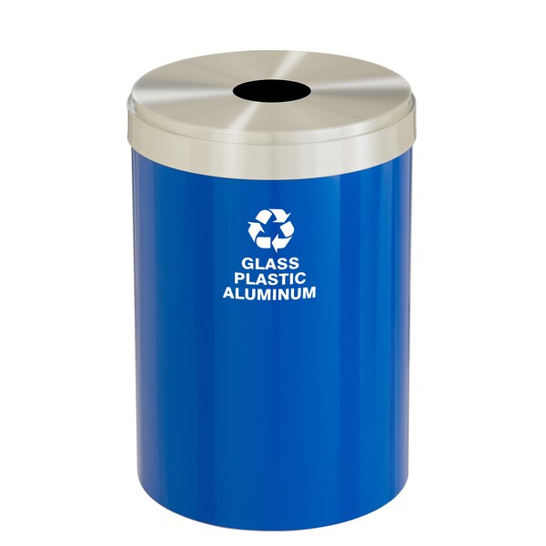 Glaro 33 gal Round Recycling Bin, Blue/Satin Aluminum - B-2032BL-SA-B9