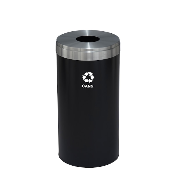 Glaro 16 gal Round Recycling Bin, Satin Black/Satin Aluminum - B-1532BK-SA-B4