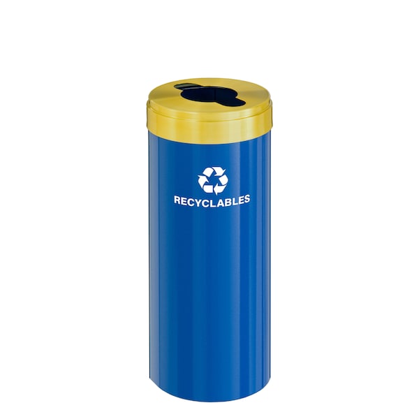 Glaro 12 gal Round Recycling Bin, Blue/Satin Brass - M-1232BL-BE-M2
