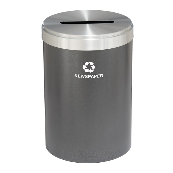 Glaro 41 gal Round Recycling Bin, Silver Vein/Satin Aluminum - P-2042SV-SA-P3