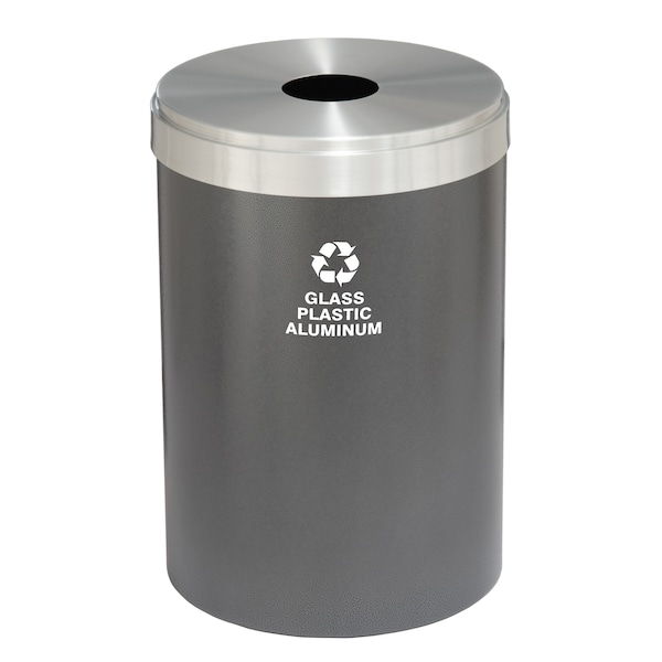 Glaro 33 gal Round Recycling Bin, Silver Vein/Satin Aluminum - B-2032SV-SA-B9