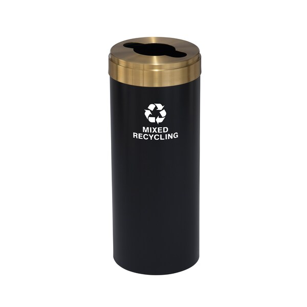Glaro 12 gal Round Recycling Bin, Satin Black/Satin Brass - M-1232BK-BE-M3