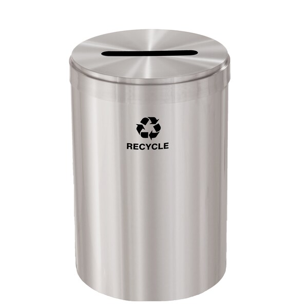 Glaro 33 gal Round Recycling Bin, Satin Aluminum - P-2032SA-SA-P5