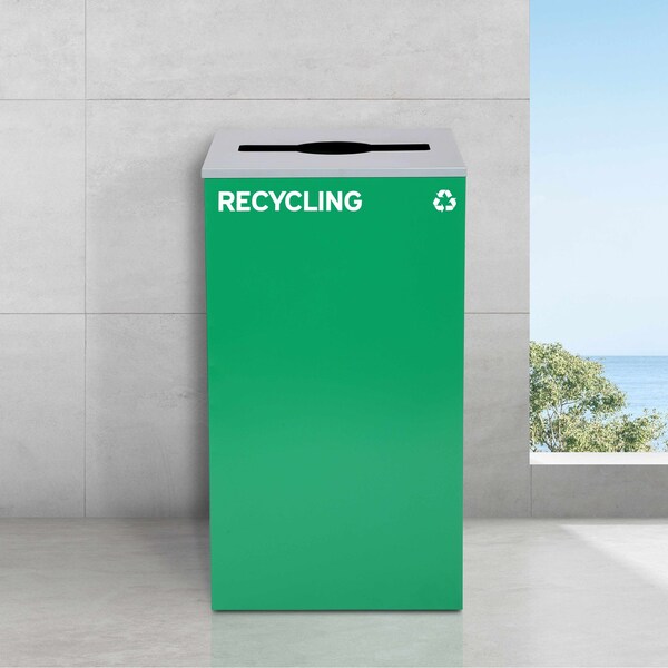 Alpine Industries 87 Gal. 3-Stream Steel Blue Recycling, Green Recycling, and Black Commercial Trash Can Station - ALP4450-BLK-KIT30