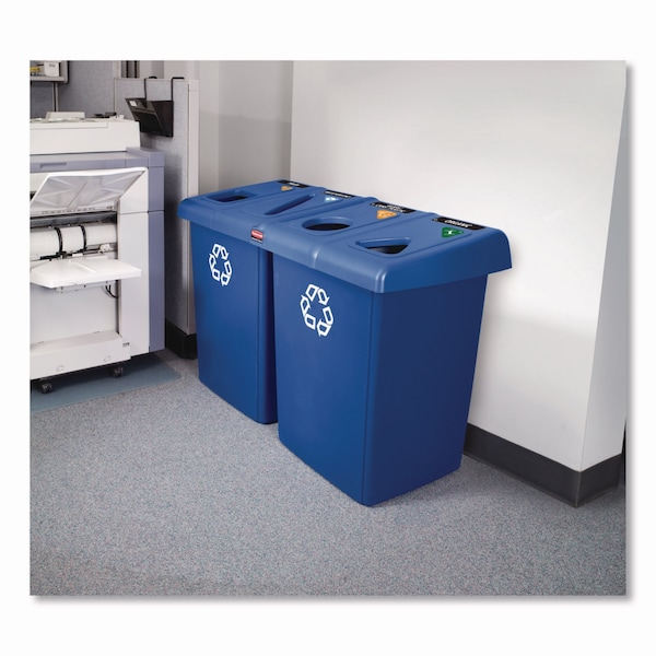 Rubbermaid Commercial 92 gal Rectangular Recycling Bin, Open Top, Bronze Vein/Satin Alum, Plastic, 4 Openings - 256R73