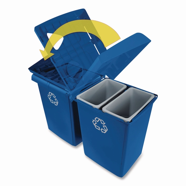 Rubbermaid Commercial 92 gal Rectangular Recycling Bin, Open Top, Bronze Vein/Satin Alum, Plastic, 4 Openings - 256R73
