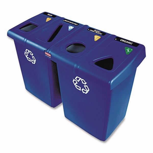 Rubbermaid Commercial 92 gal Rectangular Recycling Bin, Open Top, Bronze Vein/Satin Alum, Plastic, 4 Openings - 256R73